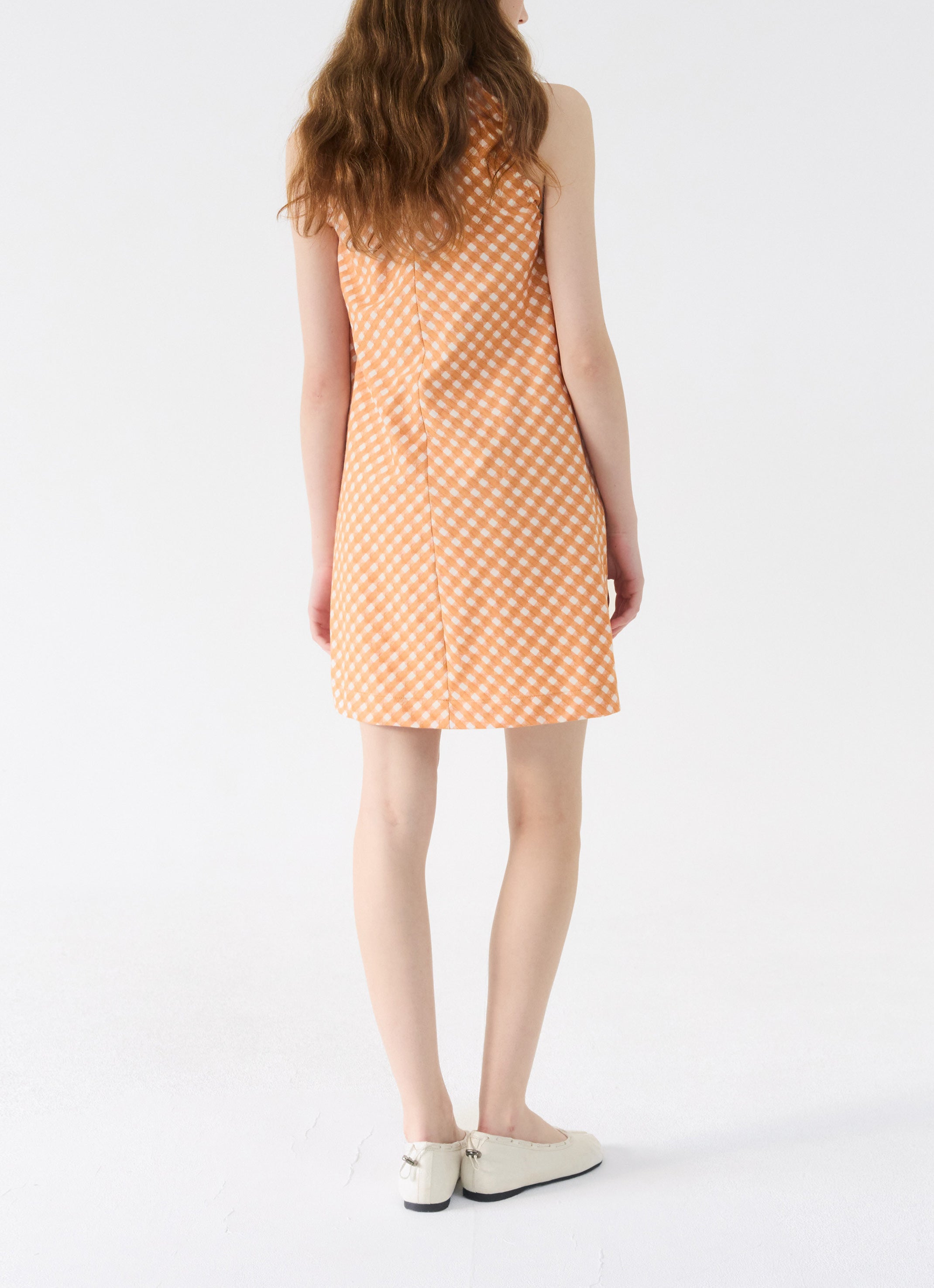 ORANGE SHIRRING DRESS
