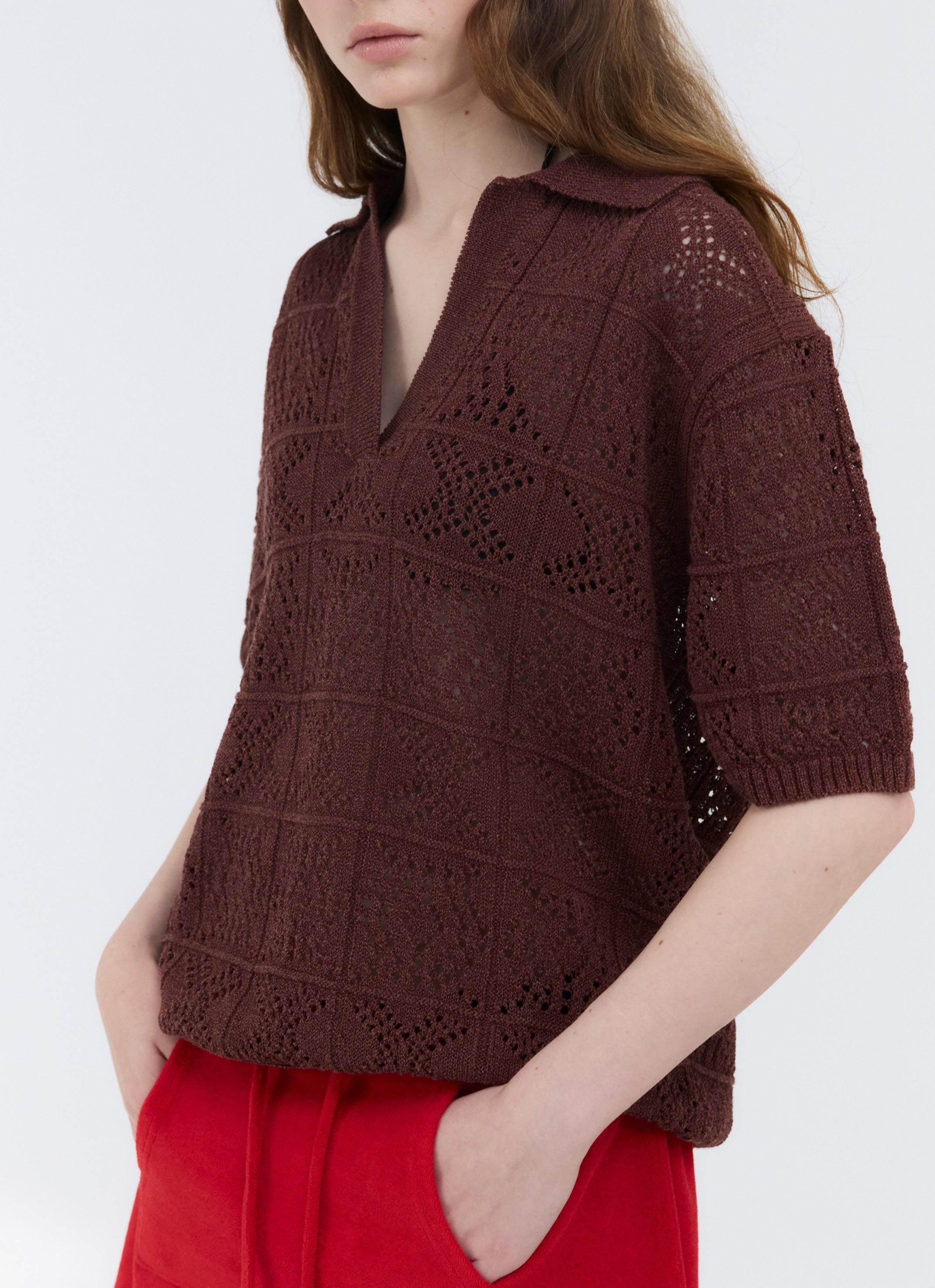 CROCHET KNIT COLLAR TOP