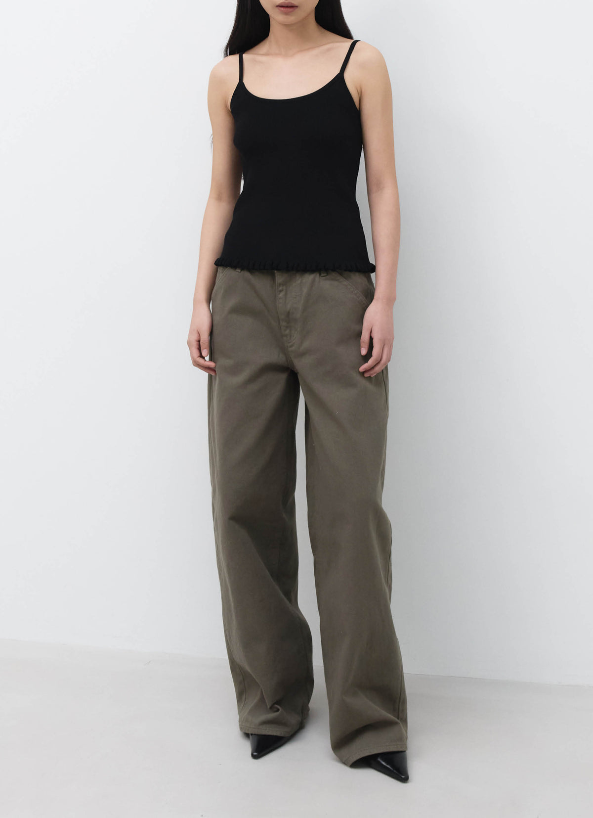 26FW RIBBED FRILL SLEEVELESS