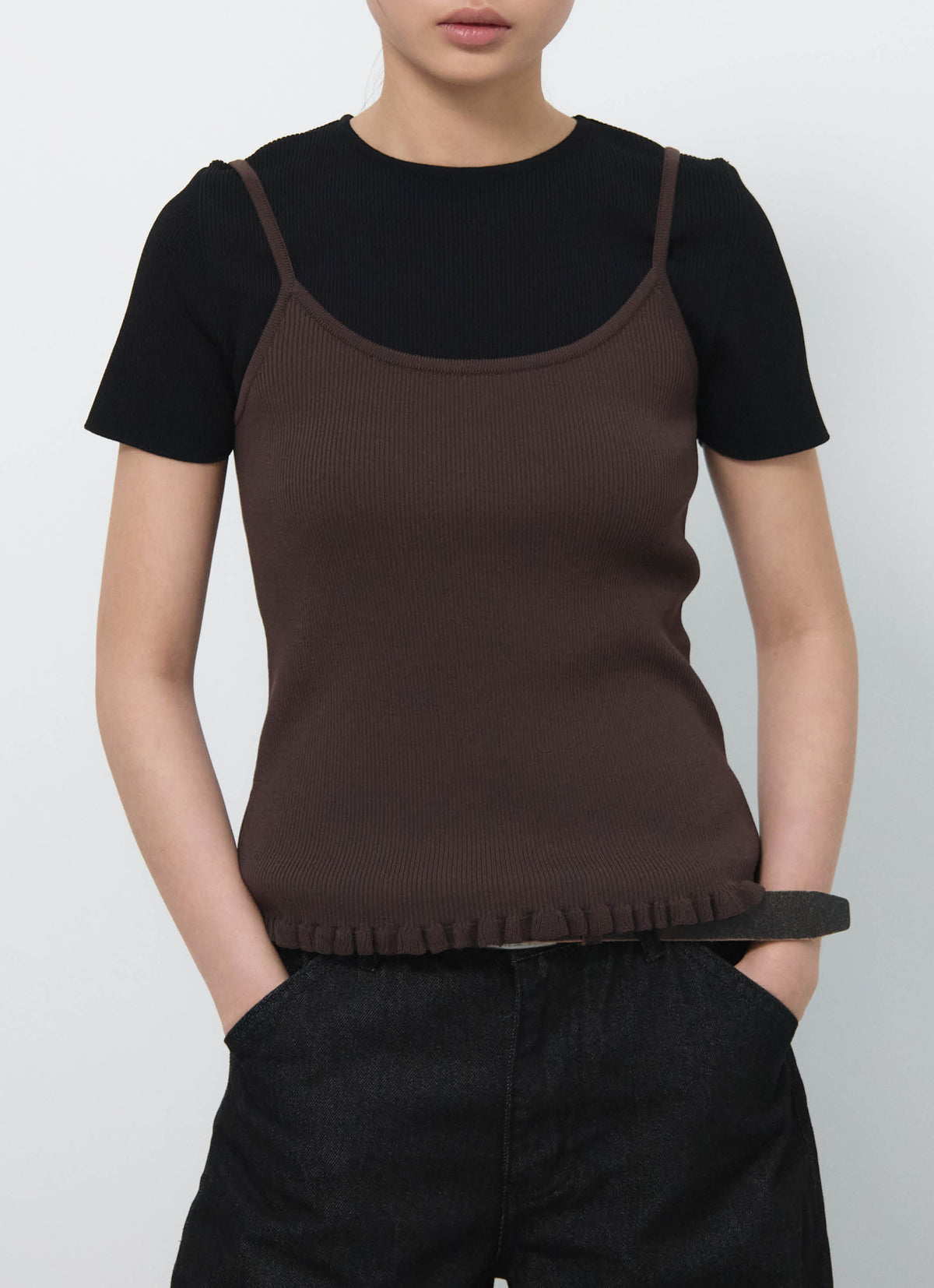 26FW RIBBED FRILL SLEEVELESS