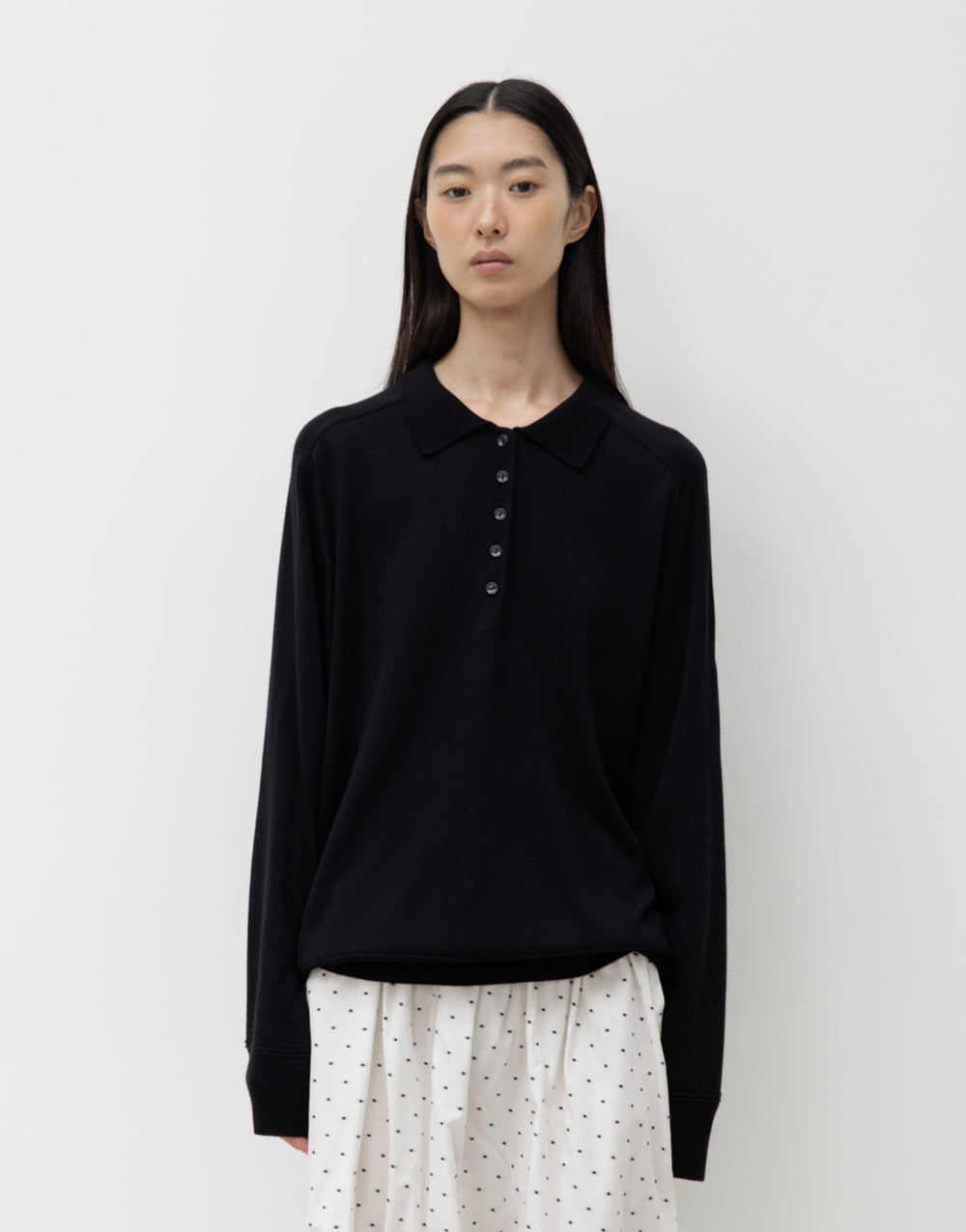 WOOL SILK POLO KNIT